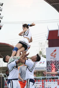 Bunch of athletic Thai cheerleaders at a competition