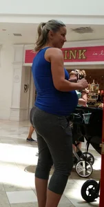 Pregnant blonde in tight grey sweats with big booty and vpl and hard nipples in tank top
