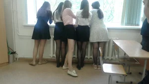 Girls Gathered Near the Window Candid Photo