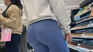 Blonde PAWG in blue leggings shopping at Sephora (Not OC)