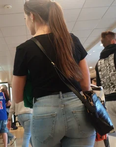 Milf with a very sexy ass in tight blue jeans, a great collection of creepshots