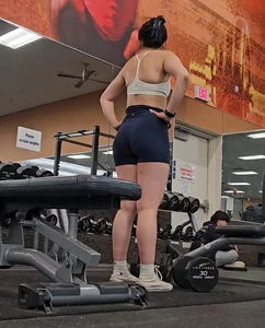 Vietnamese girl at gym nice ass in tight blue lulu shorts