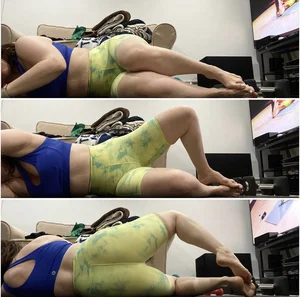 Girls recording themselves working out at home in tight clothes