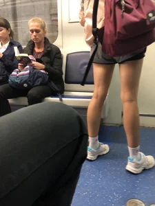 Girl in Shorts and White Socks Subway Train Candid - Hot Legs