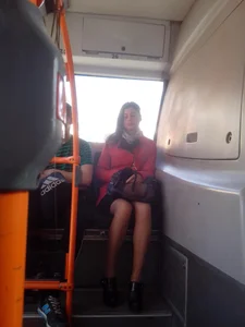 Girl with Hot Skinny Legs Sitting in Bus Creepshot
