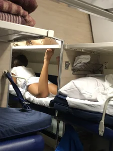 Barefoot Girl in Shorts in the Train Sleeping Car Candid Gallery