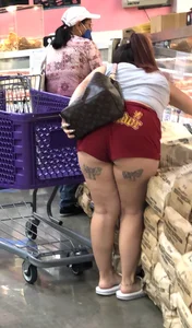 Latina with big booty in red shorts doesn't care about Rona