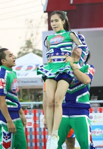 Bunch of athletic Thai cheerleaders at a competition