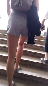 Perfect Hot Legs in Shorts on the City Stairs - Street Candid Gallery