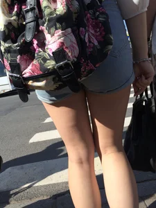 Sexy Girl in Denim Shorts With Awesome Legs on the Crosswalk Huge Creepshots Collection