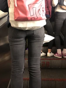 Lovely Flat Ass and Skinny Legs in Tight Black Jeans Subway Escalator Creepshot
