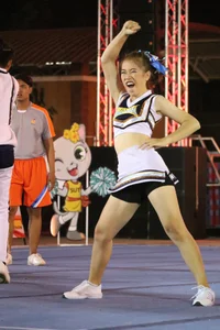 Bunch of athletic Thai cheerleaders at a competition