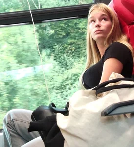 Hot busty blonde on train