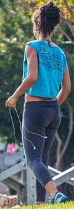 Sweaty girl working out in tight leggings with vpl