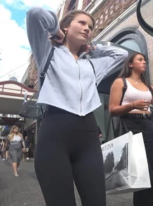 candid leggings blonde beauty
