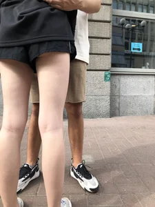 Skinny upshorts booty cheek and long slim legs closeups