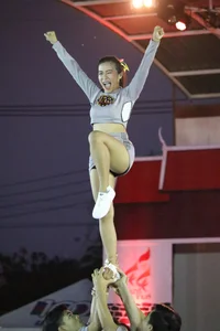 Bunch of athletic Thai cheerleaders at a competition