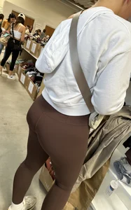 Brunette college PAWG in maroon leggings from every angle
