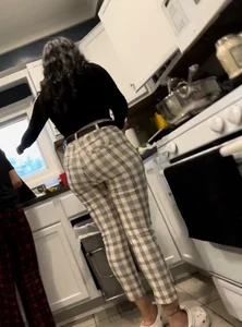Big ass in tight pants at the kitchen