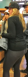 PAWG blonde in grey leggings while shopping