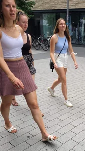 Group of hot chicks in shorts and skirts on the street creepshot