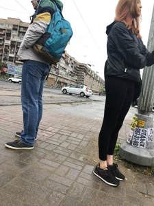 Cute Smoking Girl in Black Tights on the Crosswalk Creepshots Collection