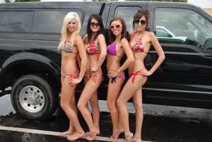 Various sexy girls at car washes in bikinis