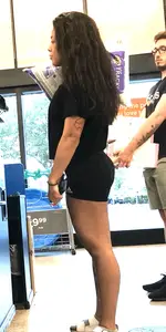 Spandex shorts Brunette at the pet shop