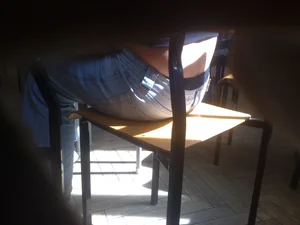 Candid Teen In Blue Jeans Sitting at the Desk - Her Panties Visible From Under Jeans - Classroom Whale Tail Creepshot