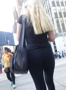 Sexy blonde in tight leggings with vtl