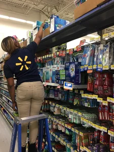 Ebony Walmart employee in tight jeans with a big booty