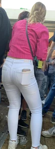 Blond in white tight jeans - very hot