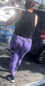 Mature chunky ass Latina in purple galaxy leggings