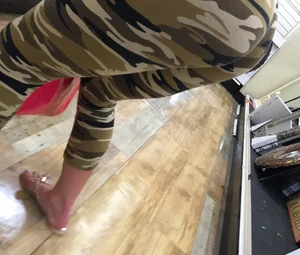 Hot Blonde in Camo Yoga Pants at the Store Closeup Creepshots