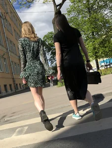 Hot Girl with Long Legs in a Dress Street Candid