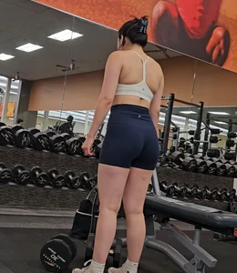 Vietnamese girl at gym nice ass in tight blue lulu shorts
