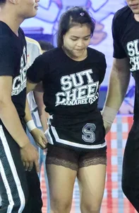 Bunch of athletic Thai cheerleaders at a competition