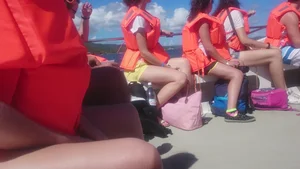 Milf in yellow shorts with vpl and a wedgie