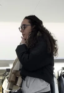Tall glasses girl shopping in leggings