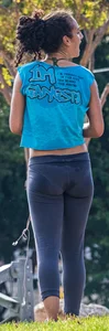 Sweaty girl working out in tight leggings with vpl