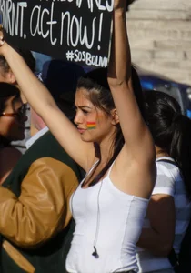 Beautiful Bolivian girl showing a bit of cleavage
