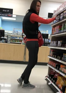 Skinny and tall milf shopping at Target in tight leggings