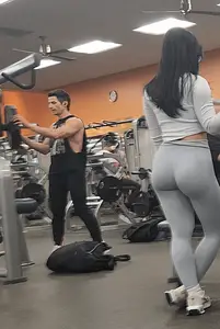 Petite Asian Hottie Gym Trainer In Gray Tights with Incredible Ass