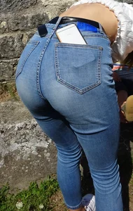 Skinny milf in tight jeans with vpl