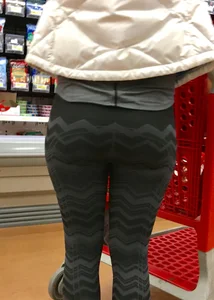Target blonde milf shopping in patterned leggings with a nice booty