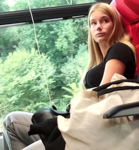 Hot busty blonde on train