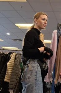 Beautiful blonde girl in jeans