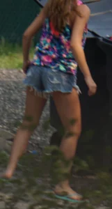 Hot teen neighbor getting ready for the beach in short shorts showing some cheek