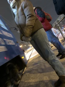 Cute Candid Girl in Pants Getting On a Tram Winter Creepshots, Nice Booty Closeups