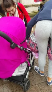 Hot Girl in Grey Tights at the ATM on the Street Creepshots Gallery